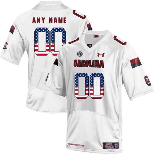 Mens South Carolina Gamecocks White Customized USA Flag College Football Jersey->customized ncaa jersey->Custom Jersey